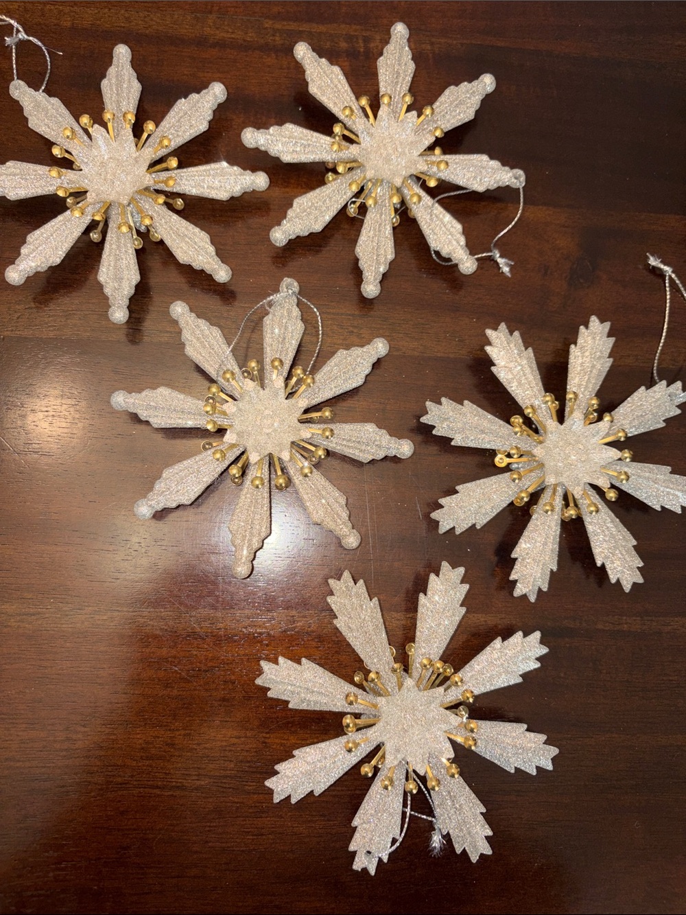 Set of 5 plastic poinsettia ornaments